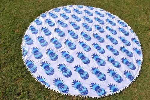 Blue Pineapple Graffiti Print Indian 100% Cotton Hippie Roundie