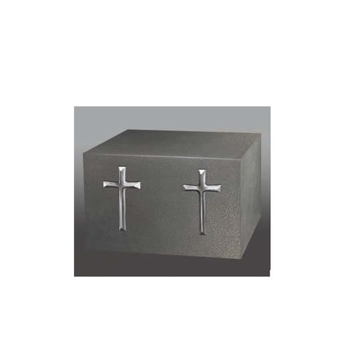 Two Silver Crosses Urn in Silhouette