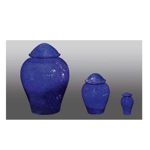 Enamel Set Of Three Blue Aluminum Urn