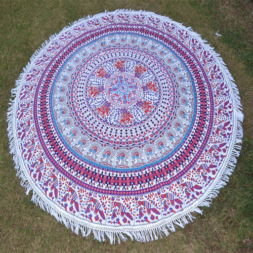 Pink Indian Peacock Parrot Elephant Hand Printed Handmade Roundie