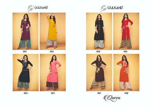 Palazzo Kurtis - Rayon Slub with Hand Work, Multi Color, 42 Inch Length, Full Sleeves, Breathable, Quick Dry, Washable, Free Size L/XL/XXL