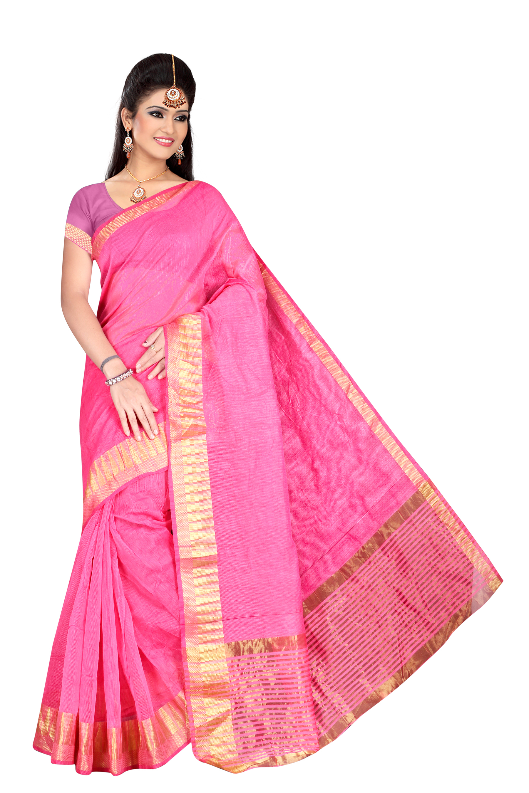 Supernet Plain Lace Border Saree