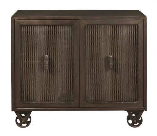 WOOD IRON CABINET WITH WHEELS