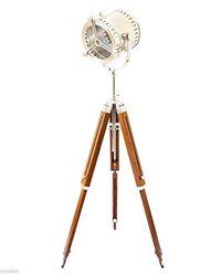 THORINSTRUMENTS Hollywood Antique Marine Nautical Spotlight Floor Lamp Wooden Tripod