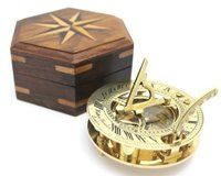 THORINSTRUMENTS (with device) Nautical Solid Brass Round Sundial Compass with Design Rosewood Box, Brass