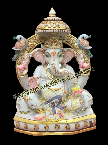 Uv Resistant Indian Ganesha God White Marble Statue
