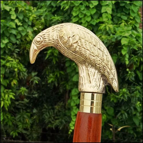 Brass Parrot Head Handle Wooden Vintage Style Gift Walking Stick Cane Handle