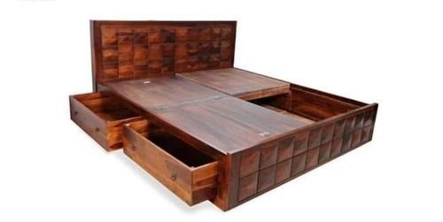 WOODEN BED WITH STORAGE