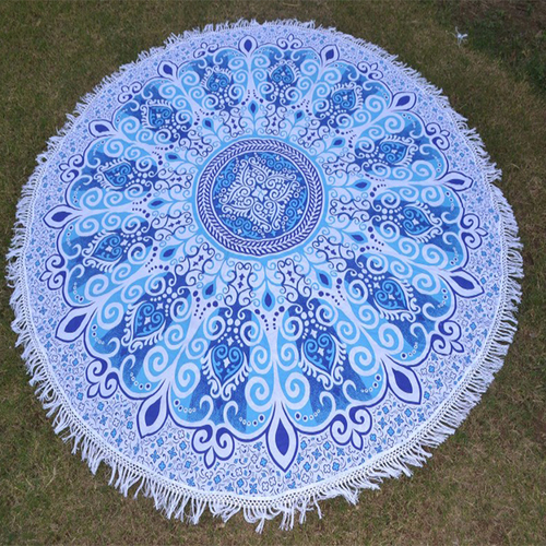 Blue Indian Mandala Charvi Cotton Fabric Hippie Hand Printed Roundie