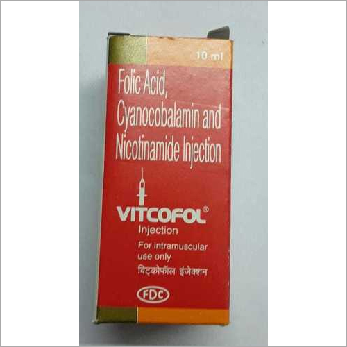 VITCOFOL Injection - 10ml Liquid Folic Acid Cyanocobalamin Nicotinamide | Suitable for Adults, Ideal for Anemias, Store in Cool Place