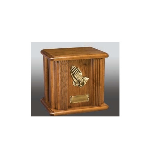 Praying Hands & Nameplate wood Cremation Urn