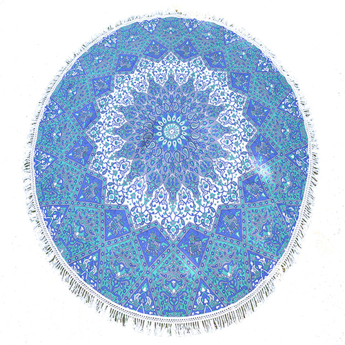 Blue Bohemian Star Mandala Print Indian 100% Cotton Throw Roundie
