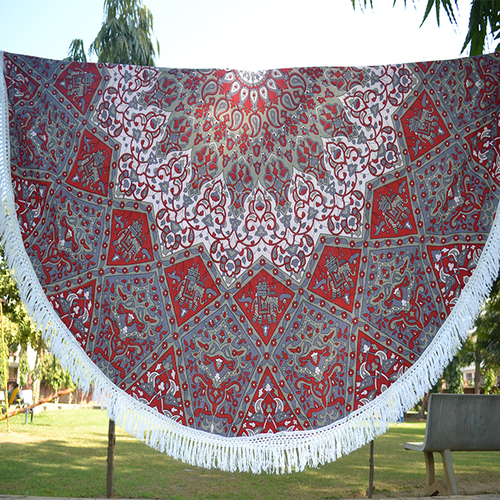 Home Textile - 72 Inches Round Brown Cotton Star Mandala Mat | Quick Drying, Washable, Versatile Usage for Beach, Bedroom, and Outdoor Decor