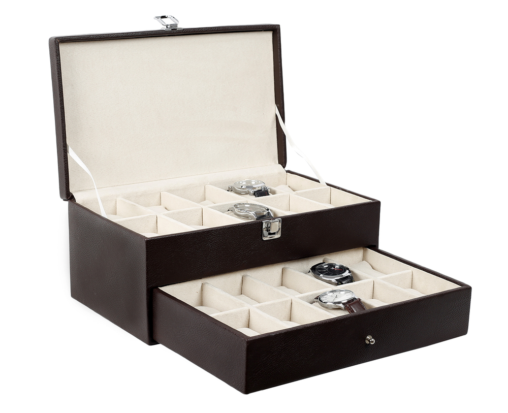 Pu Hard Craft Brown Watch Box For 20 Watches