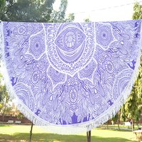 Purple Indian Cotton Fabric Hand Printed Hippie Round Beach Mat Roundie