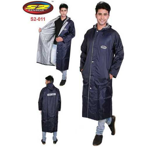 Blue Men Polyester Rain Coat