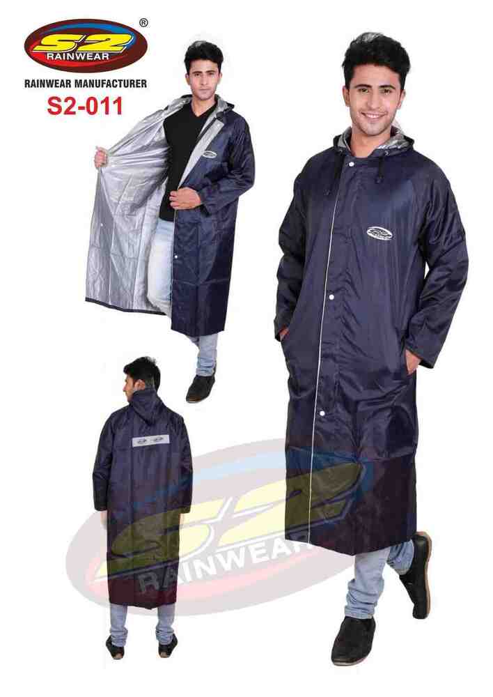 Blue Men Polyester Rain Coat