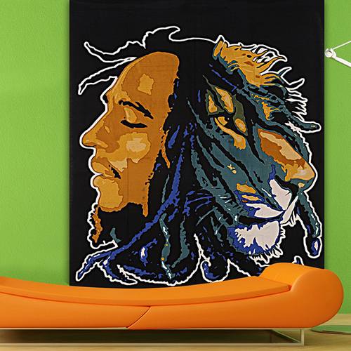 Golden + Black Boho Screen Cotton Bohemian Bob Marley Printed Wall Decor Tapestry