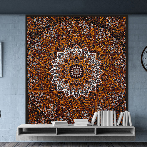 Brown Hand Printed Indian Cotton Star Mandala Bedspread Tapestry