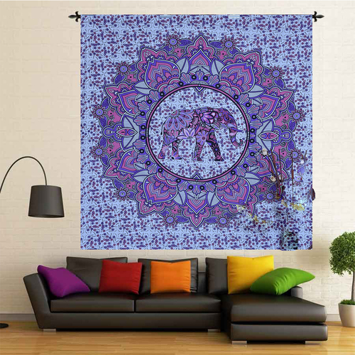 Elephant Mandala Cotton Fabric  Printed Wall Hangings Tapestry