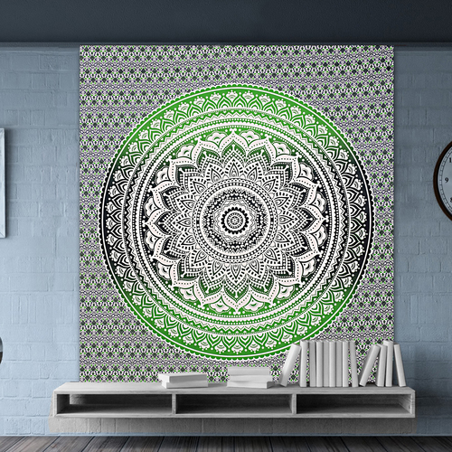 Quick Dry Green Dual Ombre Color Indian Cotton Bed Sheet Bedspread Tapestry