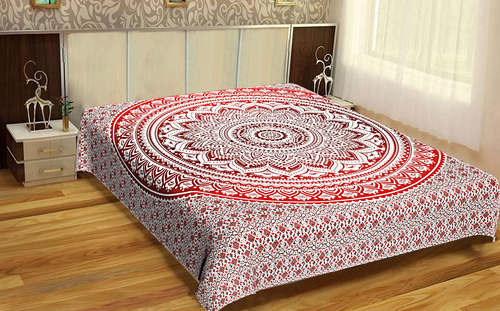 Washable Red Mandala Indian 100% Cotton Material Hand Printed Tapestry