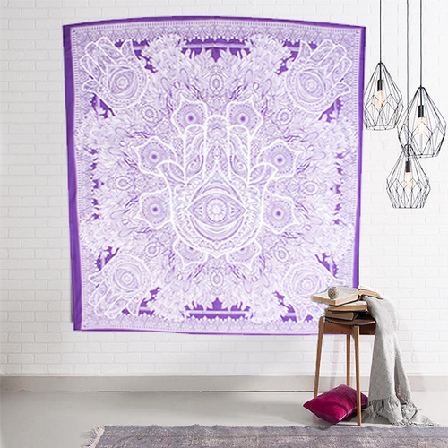 Purple Hamsa Printed Indian Cotton Wall Decor For Home Wholesale Tapestry