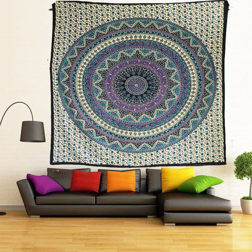 Multi Color Star Mandala Printed Indian Wall Hangings Bedsheet Tapestry