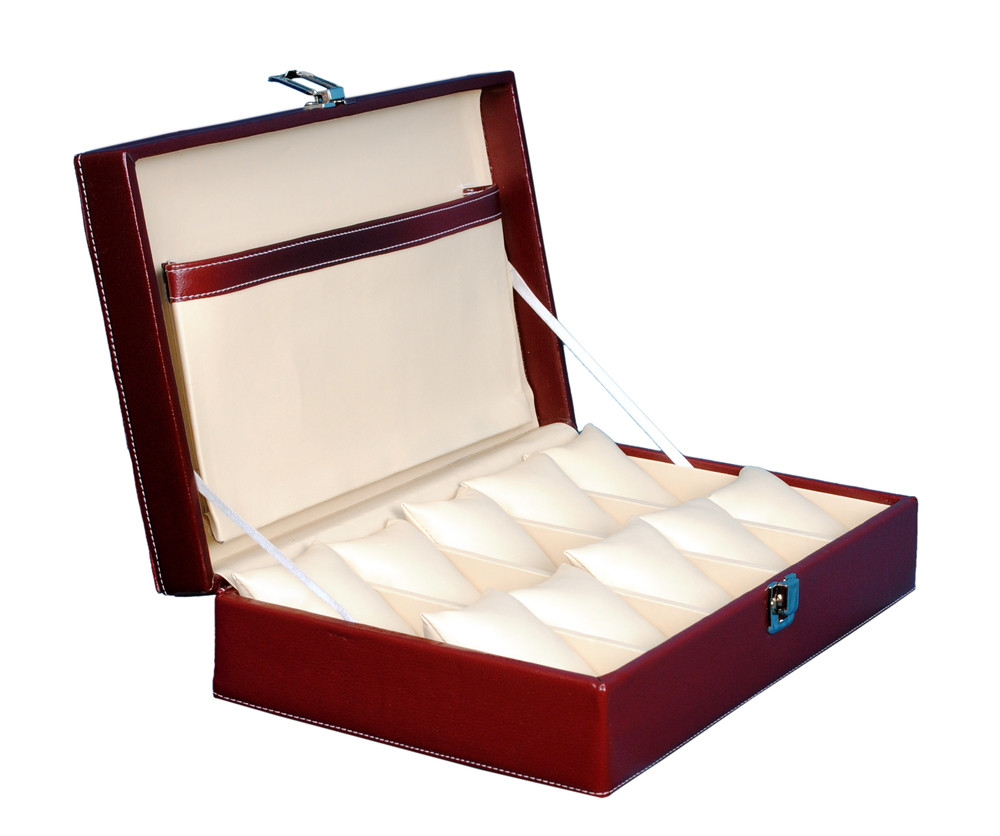 Hard Craft Watch Box Case PU Leather for 10 Watch Slots - Maroon