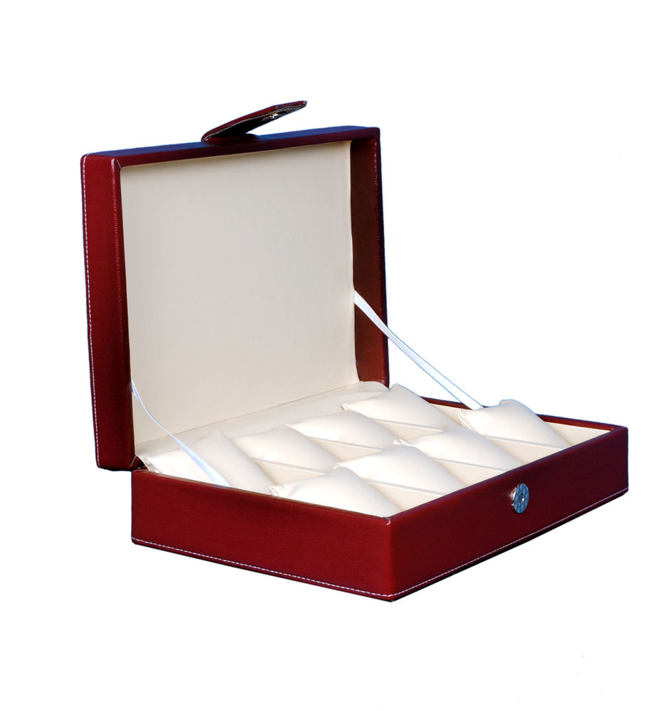 Hard Craft Watch Box Case Pu Leather For 8 Watch Slots - Maroon Size: Width 11.1 Inch Height 2.7 Inch Depth 7.5 Inch Weight 0.98 Kg