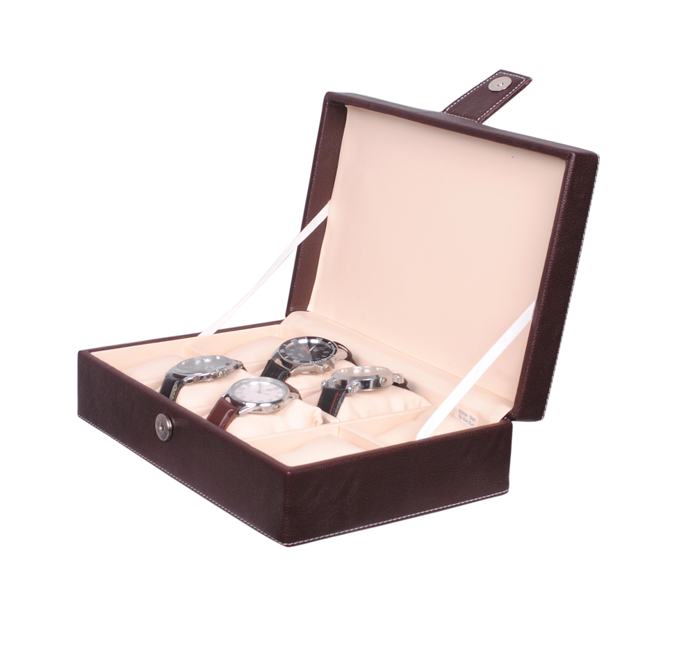 Hard Craft Watch Box Case PU Leather for 8 Watch Slots - Brown