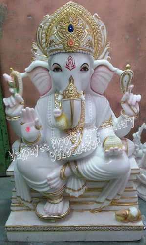 Marble Ganesh Moorti - Marble Material | Exquisite Craftsmanship, Ideal for Home DÃ©cor, Spiritual Significance