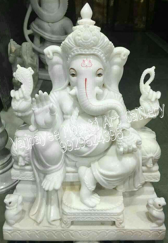 Pure White Makrana Marble Ganesh Moorti