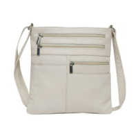 Leather Junction - 100% Genuine Spongy Nappa Leather, 27x26x1 Cm, Stylish White Color | Two Front Zipped Pockets, Mobile Pocket, Cotton Strap With Leather Moulded, Easy To Clean