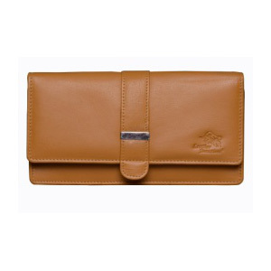 Ladies Trifold Leather Wallet - Nappa Leather, Yellow | Button Closure, Sleek Suede Lining, Lightweight, Stylish Design for Women