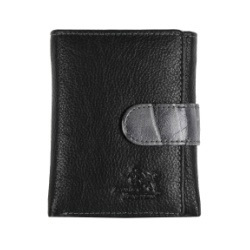 Designer Leather Wallet - Nappa & Croc Leather, 2 Compartments, Black, Bi-Fold with Button Closure, Suede Lining, Lightweight & Soft Touch