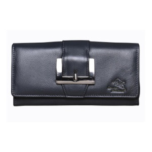 Ladies Leather Navy Blue Wallet - Nappa Leather, 19 x 10.5 x 3 CM, Navy Blue | Modern Design, Suede Lining, Magnetic Button Closure, 6 Card Holders