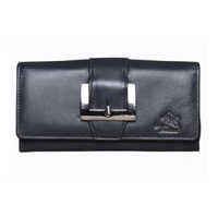Ladies Leather Navy Blue Wallet - Nappa Leather, 19 X 10.5 X 3 Cm, Navy Blue | Modern Design, Suede Lining, Magnetic Button Closure, 6 Card Holders
