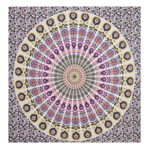 Peacock Mandala Bedspread - 100% Cotton 84x94 Inches | Multi Color Quick Dry Washable
