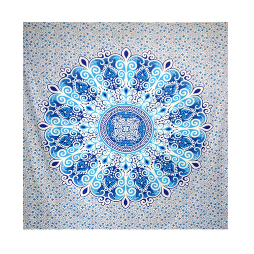 Washable Blue Color Charvi Mandala Printed Bed Sheet Bedspread Tapestry