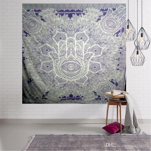 Hamsa Mandala Cotton Bedspread - 84x94 Inch, Royal Blue Color, Washable, Multi-Use for Bedding and Home Decor