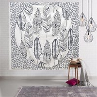 Washable Feather Black & White Indian 100% Cotton Mandala Bed Sheet Bedspread Tapestry