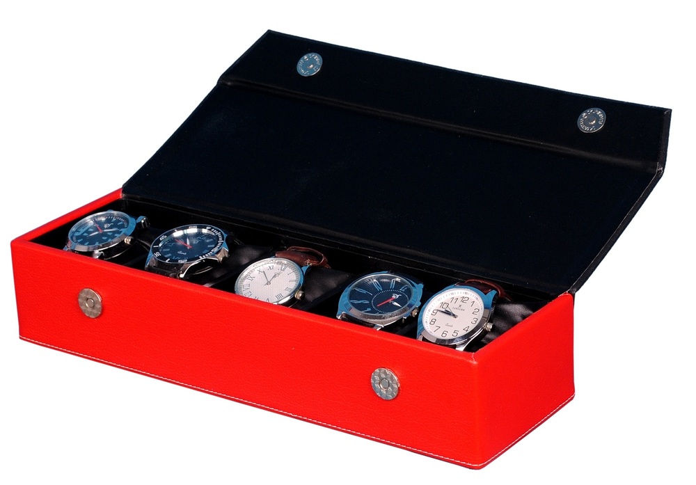 Fico Black-Red Watch Case for 5 Watches
