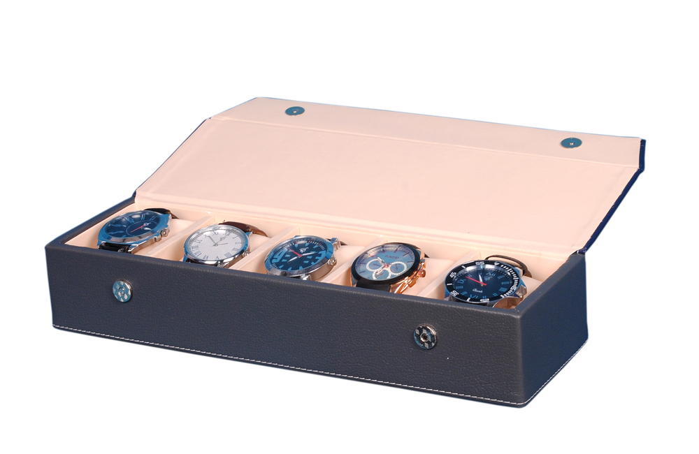 Fico Blue-Gray Watch Case for 5 Watches