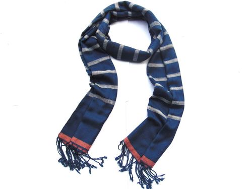 Ladies Woven Scarves - Cotton Material 70x180 cm Long Size | Navy Blue Plain Pattern Machine Made