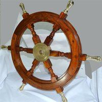 THORINSTRUMENTS (with device) Thor 24 inch Decorative Ship Wheel - Handmade Hard-wood with Brass Six Spoke