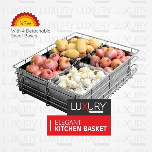SS Vegetable Wire Basket - Premium Quality Stainless Steel, 12x20x6 to 21x20x6 Adjustable Double Shelves, Steel Finish for Easy Access