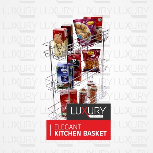 SS Triple Pull Out Basket - Stainless Steel, Three Shelf Design | Smooth Edges, Corrosion-Resistant, Easy Maintenance