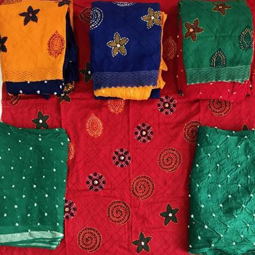 Aplic Work Suit - Cotton, Varied Dimensions, Red | Durable Fabric, Stylish Design, Comfortable Fit, Easy to Maintain, Professional Look, Versatile Style, Embroidered Pattern, Traditional Style