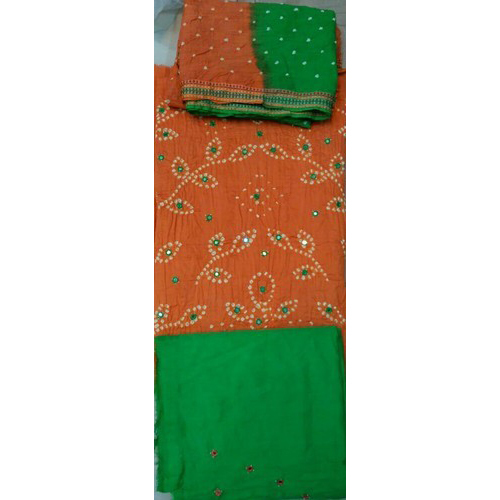 Cotton Mirror Work With Bandhej Salwar And Dupatta Material